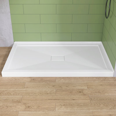 60" X 36" Double Threshold Shower Pan Base In White With Center Drain Assembly & Drain Cover Included