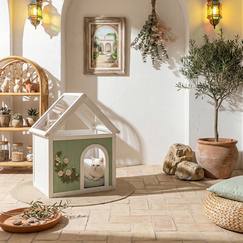 Abri d'intérieur en cèdre avec coussin moelleux pour animaux de compagnie
