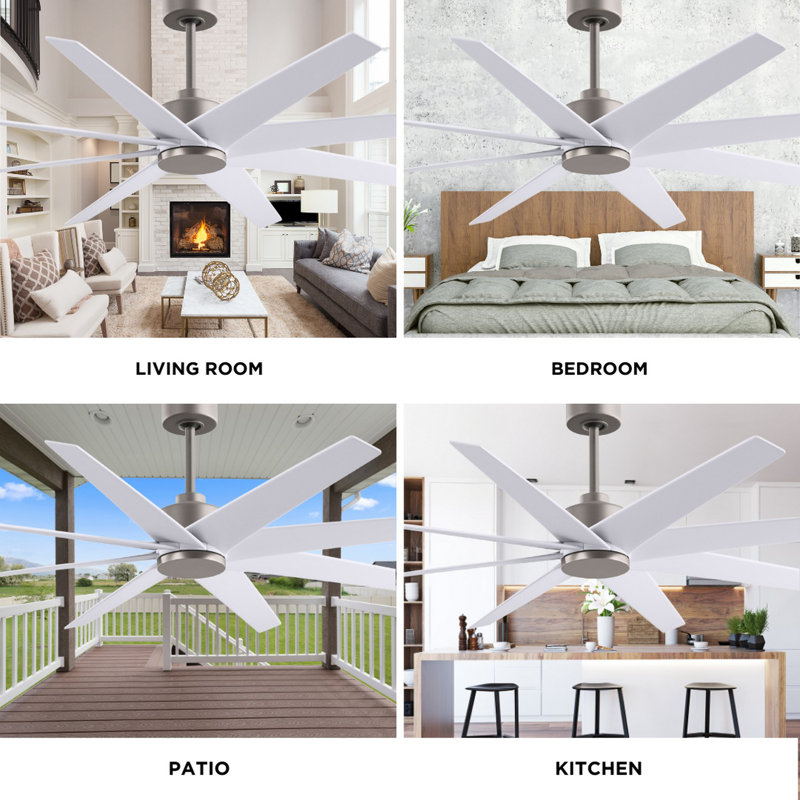Ariella - Eight Blade Ceiling Fan - Brushed Brass Finish - Matte Black Blades, Brushed Nickel, Matte White