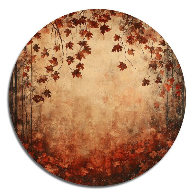 «Red Falling Oak Leaves I», art mural métallique rouge traditionnel, feuilles rondes, H 16 po x l 16 po