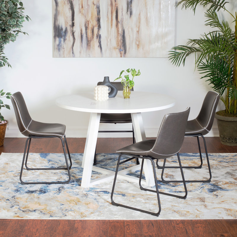 Table de salle à manger à tréteaux Varna, 1 table, 4 chaises, Gris