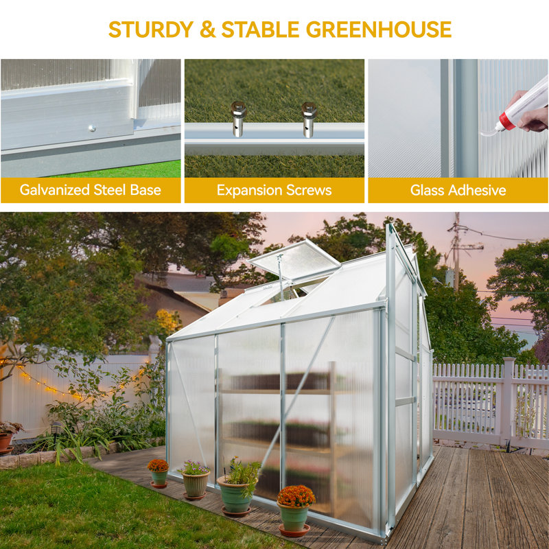 Serre en polycarbonate à double paroi 6 pi x 6 pi avec cadre en aluminium