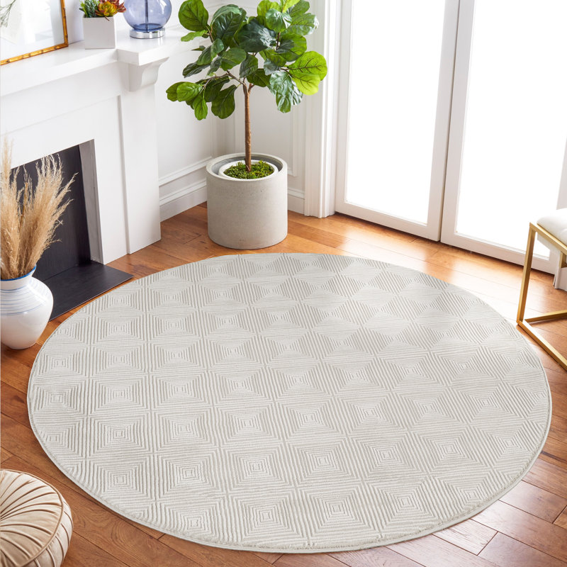 Curran Collection Cream Geometric Traditional Area Rug, Round 5'3"