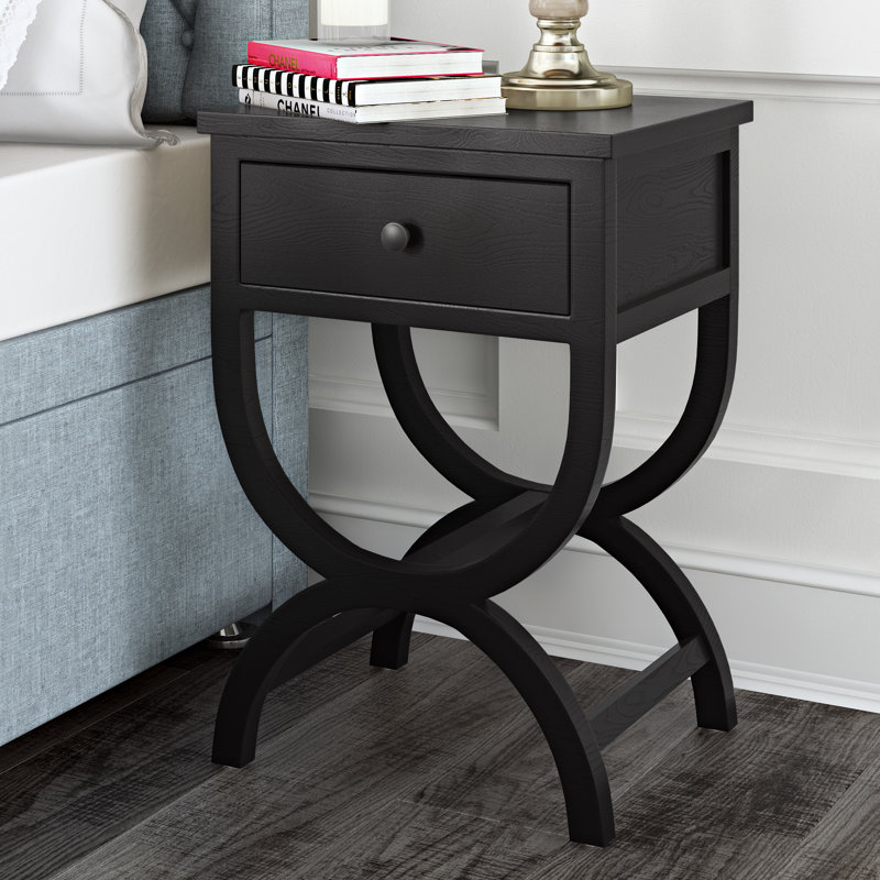 Cafar 116.13cm W Solid Wood Bedside Table, Black