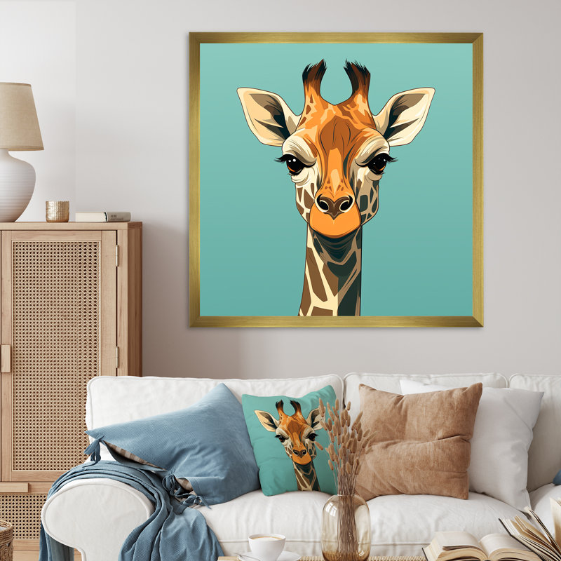 Portrait rétro de girafe Insta - art mural girafe, Gold Picture Framed, 16" H x 16" W