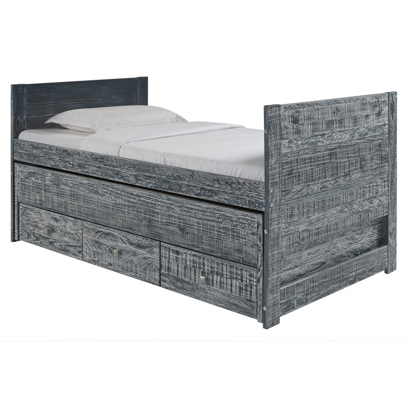 Nailsworth Twin 3 Drawer Solid Wood Mate's & Captain's Bed with Twin Trundle, Weathered Black