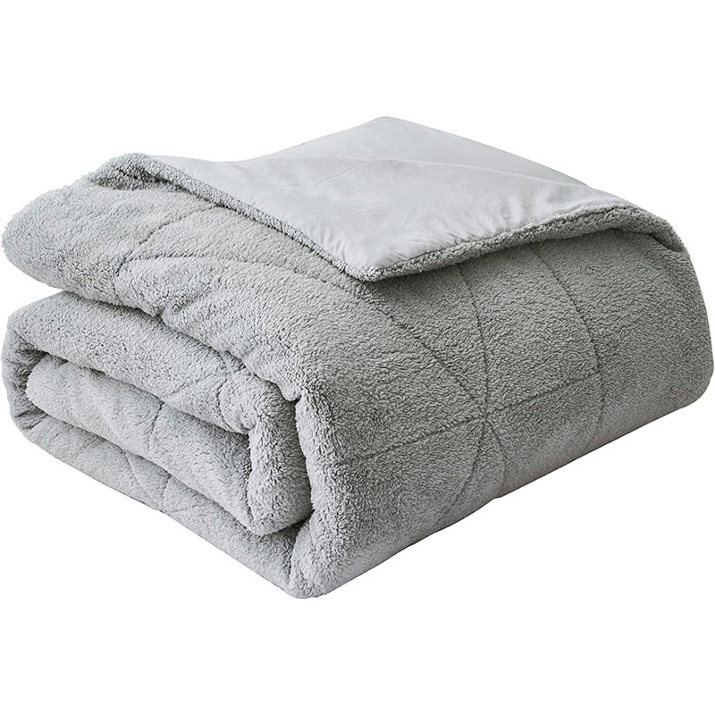 Gray Full Reversible Microfiber Sherpa Comforter Set