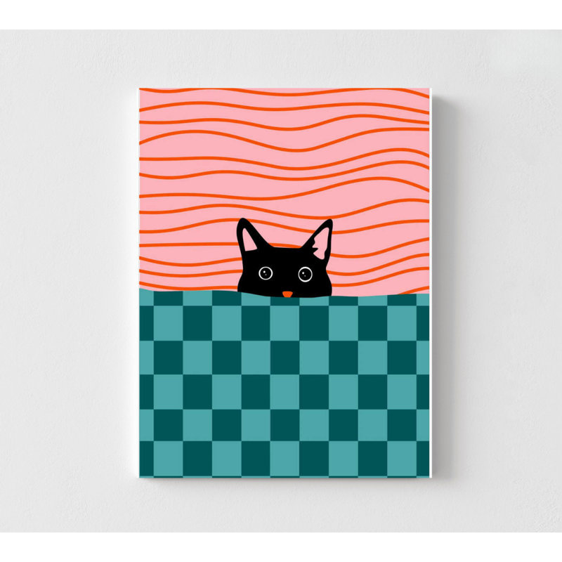 Art mural chat noir: Peeking Design - plusieurs tailles et cadres