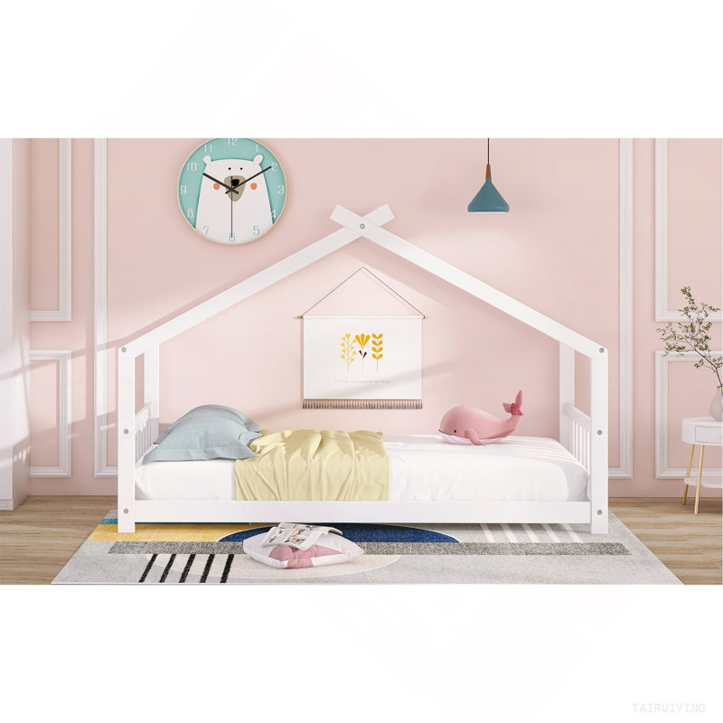 House Bed Wood Bed, Twin, White
