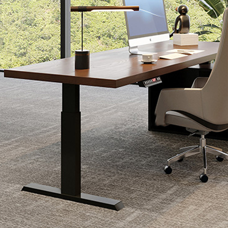 Brown + Black Rectangular Solid Wood desks, 47.24" H x 70.87" W x 31.5" D, Right Hand Return