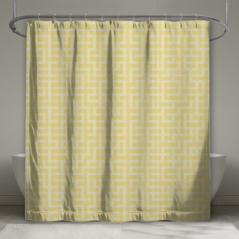 Rideaux de douche jaune à motif géométrique, L 70 po x H 72 po