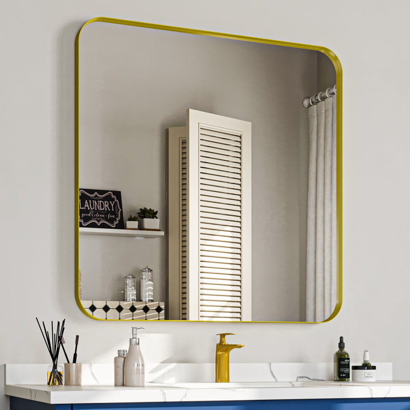Rectangular Aluminum Framed Wall Bathroom Vanity Mirror, 60" x 40", Brushed Silver