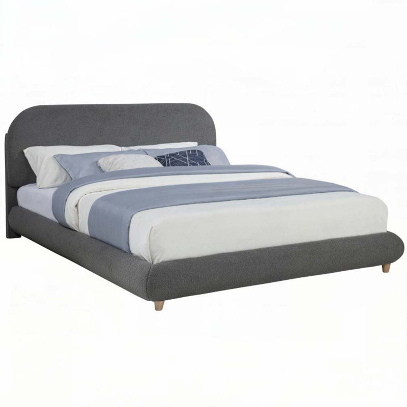 Lit rembourré en tissu molletonné à profil bas, gris