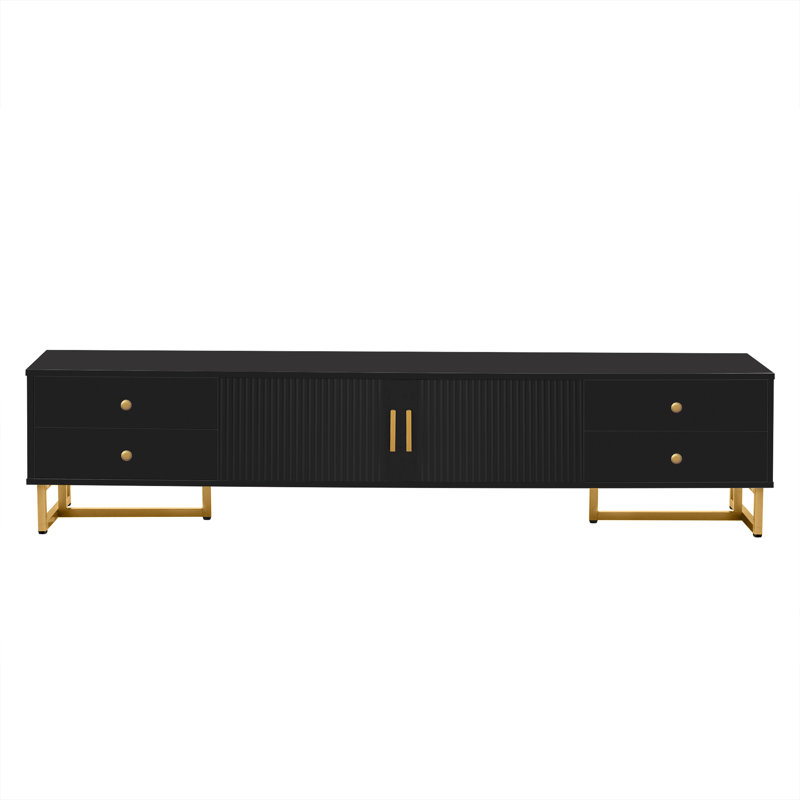  TV Stand for TVs up to 65 Inches, Entertainment Center with Wave Groove Cabinet Doors and T-Shape Metal Frame, Media Console with 4 Drawers & Storage Cabinet, Cable Management System