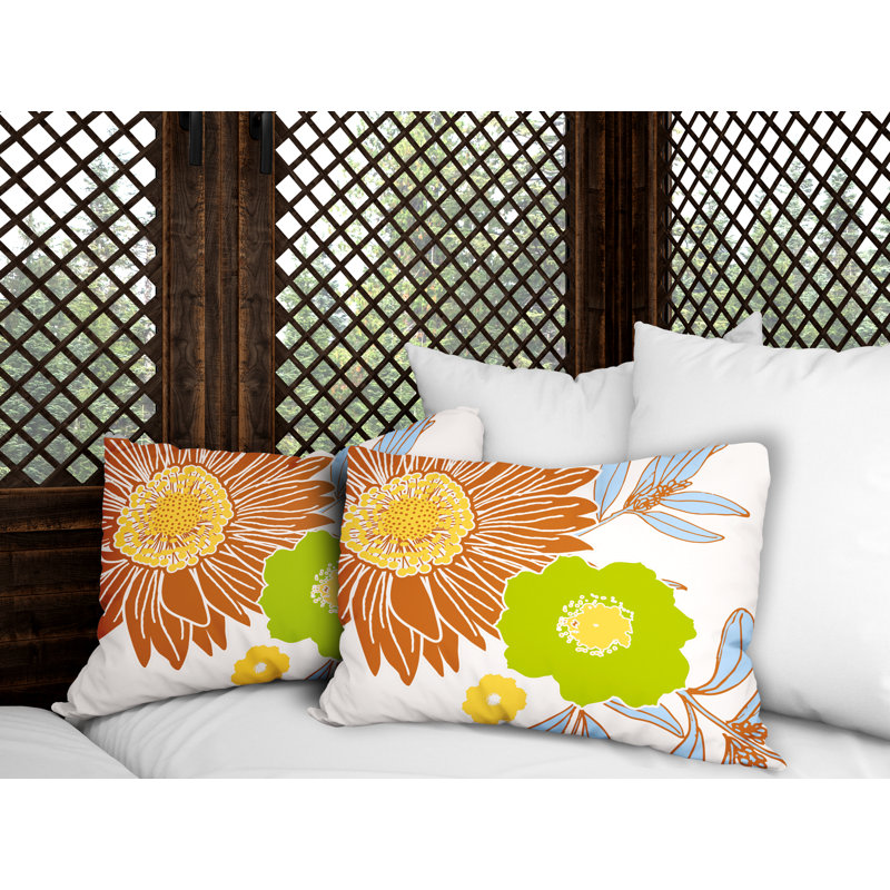 Floral Outdoor Reversible Throw Pillow, Orange