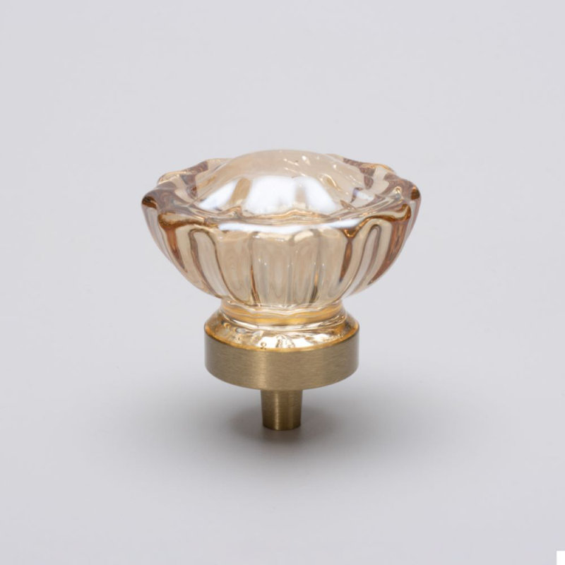 Poignée ronde en verre ambré 1 1/2 po , Laiton brossé / ambre