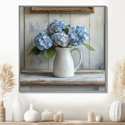 Minimalisme, hortensias dans un pot à lait I - hydrangées, art mural
