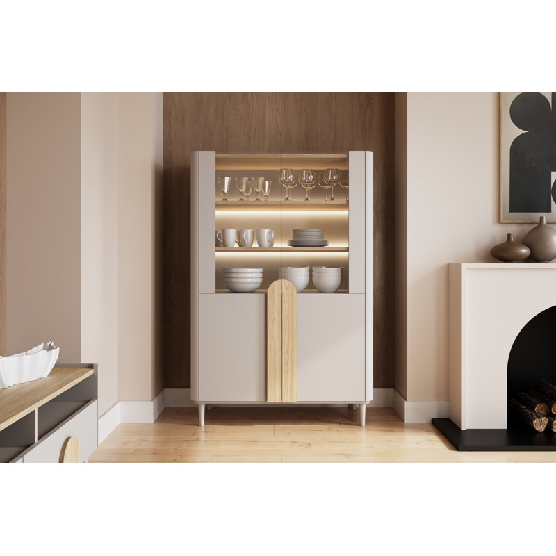 Display Cabinet, Cashmere/Oiled Oak/Light Oak Handles