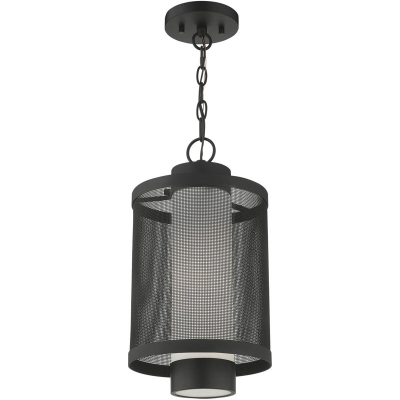 Light Pendant Opal White Glass Shade, Black, 16.88" H x 9" W x 9" D
