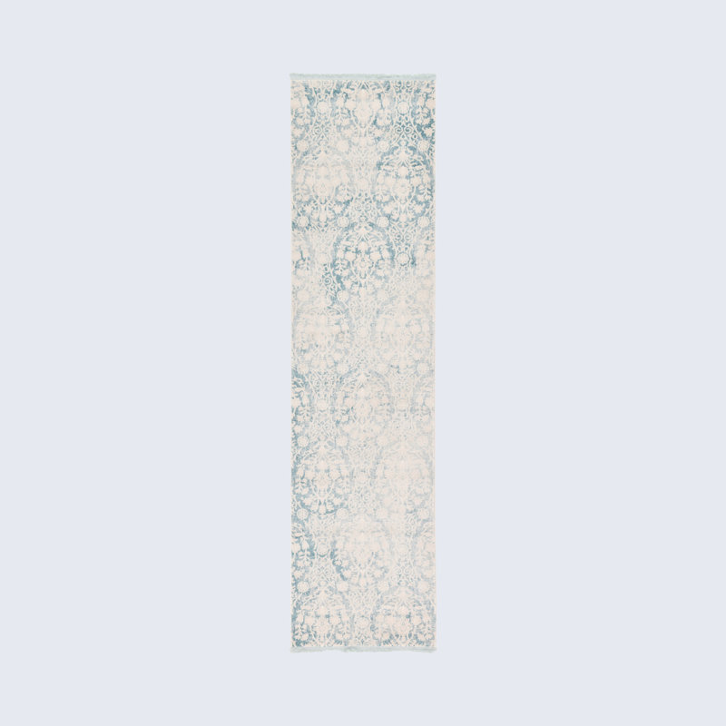 Tapis bleu clair / ivoire Teadora, Tapis de couloir 2 pi 7 po x 10 pi