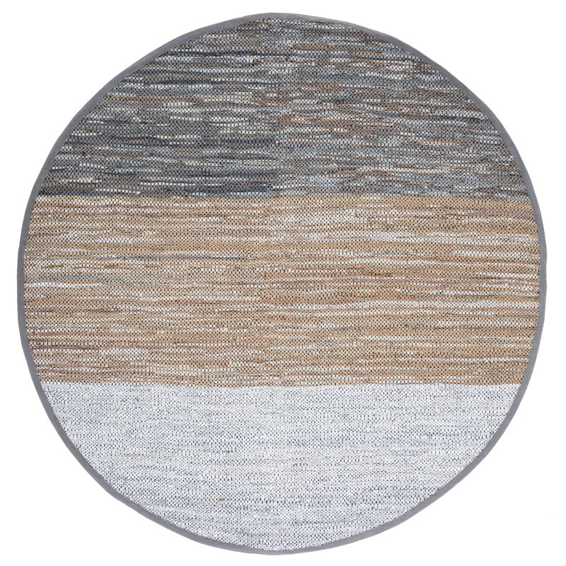 Grube Hand Woven Leather/Cotton/Jute Rug in Gray/Beige, Round 7'