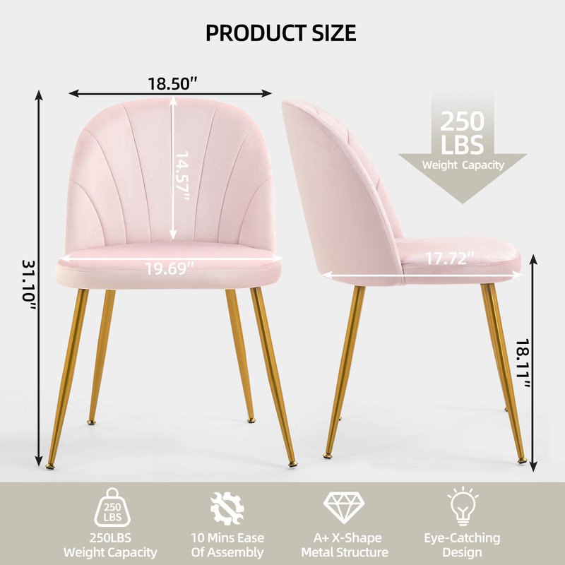 Modern Velvet Armless Side Dining Chairs, Pink