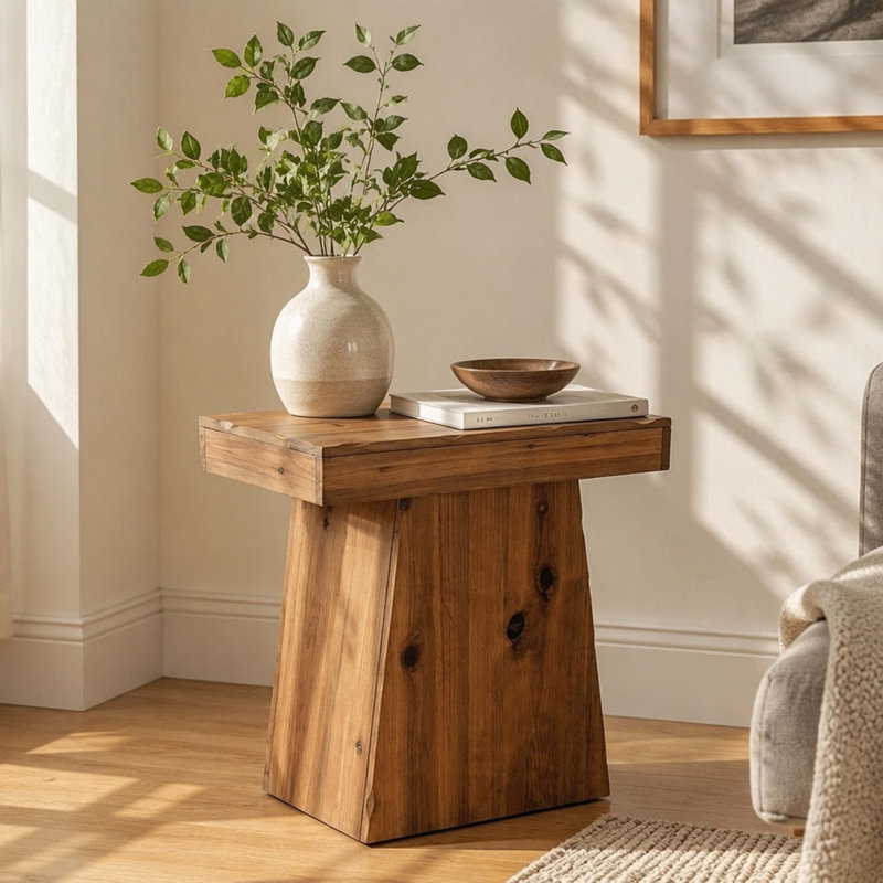 Table de bout trapézoïdale en bois massif Live Edge, table d'appoint rustique en bois naturel pour le salon et la chambre à coucher