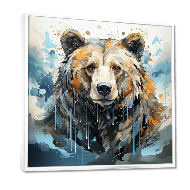 Représentation abstraite d'un mouvement d'ours sur toile, 44" H x 44" W, Cadre flottant blanc