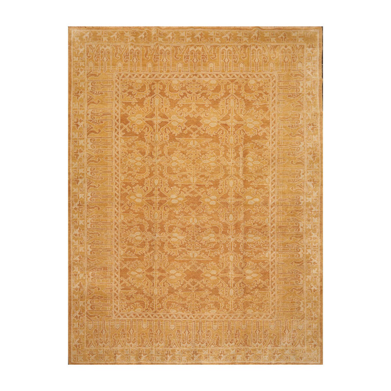 Tapis brun en laine noué à la main de conception unique 8 pi 3 po x 11 pi 3 po Kaci-Mai