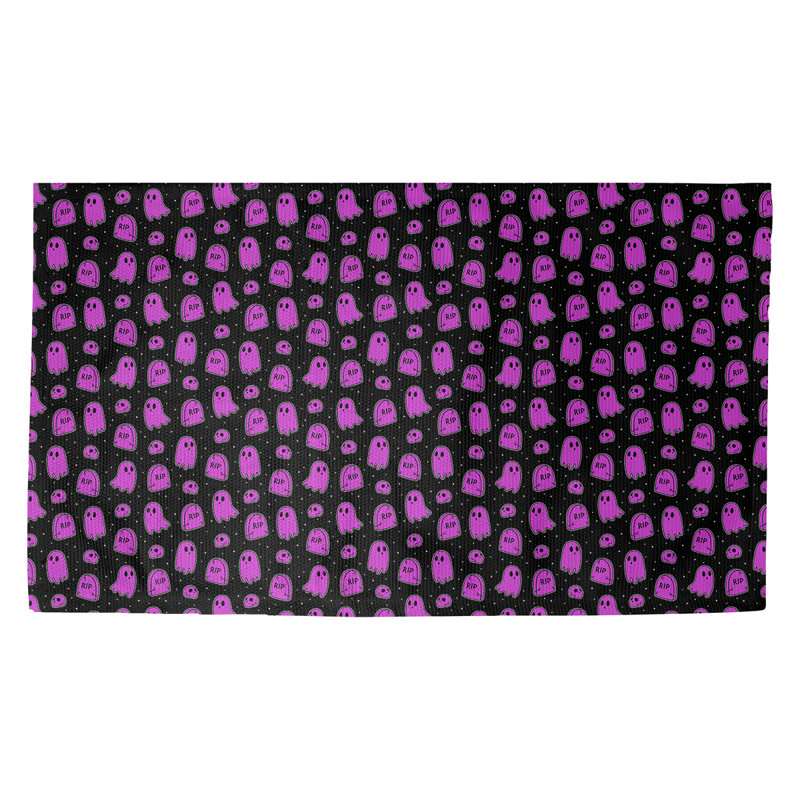 Tapis noir et mauve à motif de fantômes Avicia, Rectangle 5 pi 3 po x 7 pi 2 po