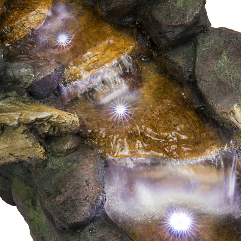 Outdoor Weather Resistant Fountain with Light, 19" H x 41" W x 18" D