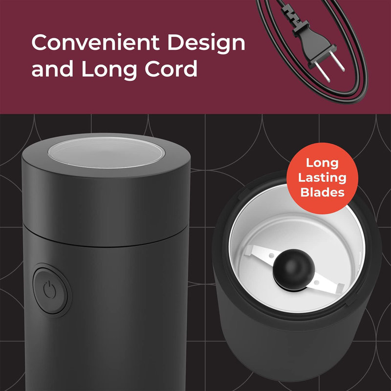 MuellerLiving Electric Coffee Grinder for Spice, Nut, Herbs and Coffee Beans, Sharp Blade, Stainless Steel, Black