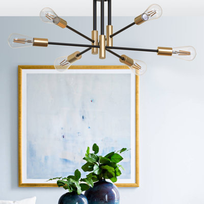 Leatricia 6-Light Dimmable Black and Gold Sputnik Modern Linear Chandeliers