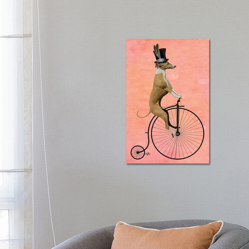 Greyhound On Black Penny Farthing Bike by Fab Funky - Wrapped Canvas Painting, 66.04 cm H x 45.72 cm W x 1.91 cm D