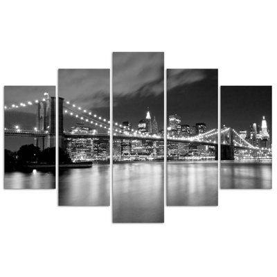 New York City Bridge - 5 Piece No Frame Print on Canvas
