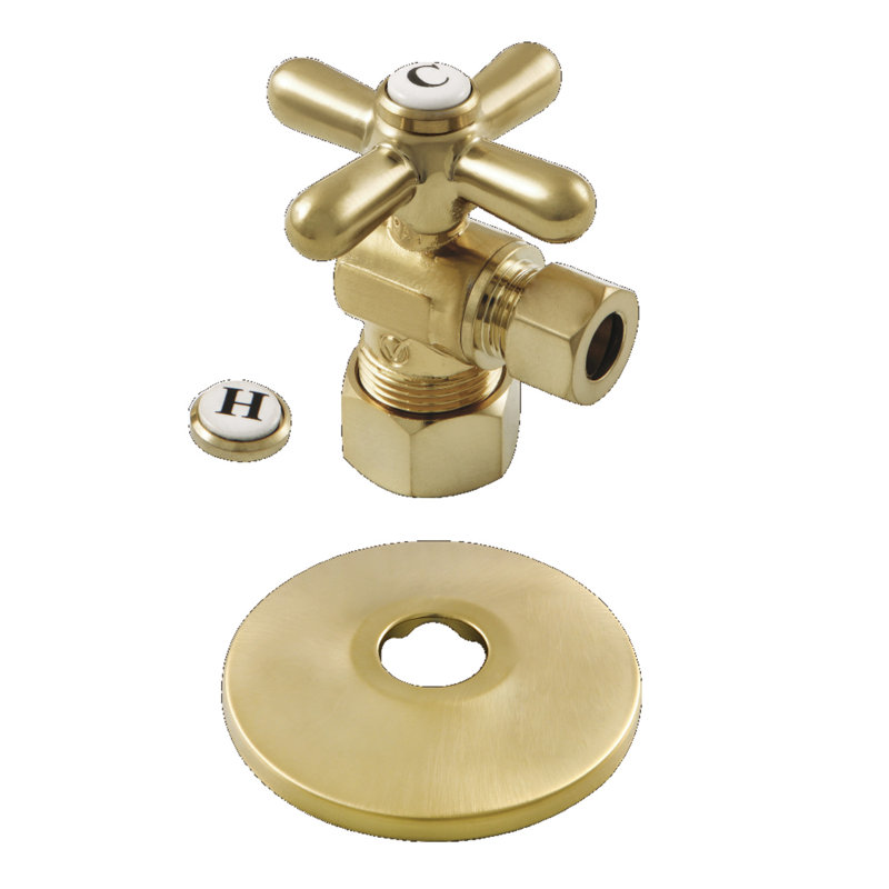 Kingston Brass 5/8-Inch OD Comp x 3/8-Inch OD Comp Quarter-Turn Angle Stop Valve with Flange, Brushed Brass