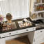 Farmhouse Vanity Desk with Mirror and LED Lights,Cushion Stool
