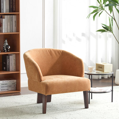 Fauteuil d'appoint de style moderne avec dossier arrondi et pieds en bois élégants - Fauteuil d'appoint décontracté d'inspiration du milieu du siècle pour salon, chambre ou bureau - Revêtement en tissu doux