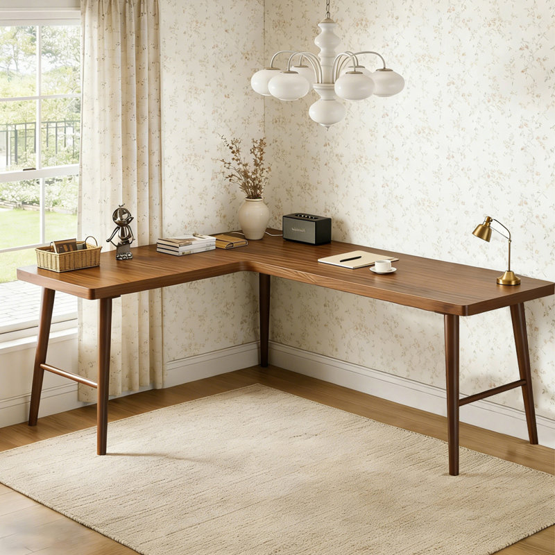 Bureau de coin en bois de pin massif en forme de L noyer, H 29,53 po x l 62,91 po x P 47,17 po, Retour à gauche