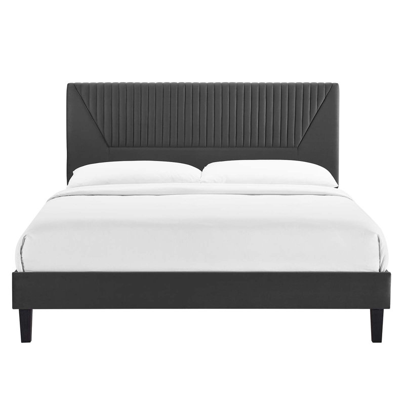 Modway Yasmine Channel Tufted Performance Velvet Platform Bed, Dusty Rose, Queen
