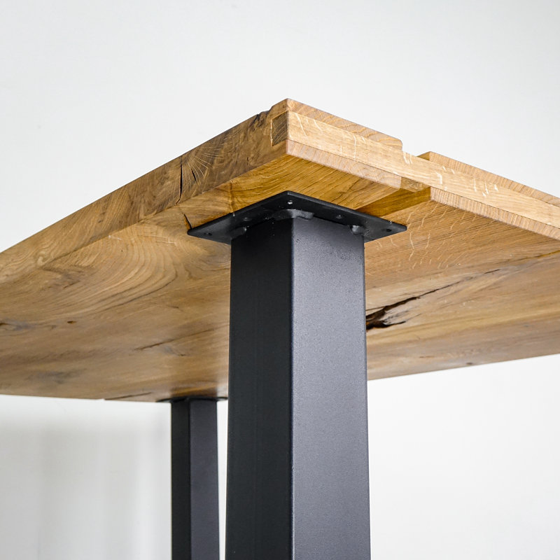 Berkeley Oak Rectangular Unfinished Wood Top Dining Table with Steel Base, 90cm W  x  180cm L, Natural