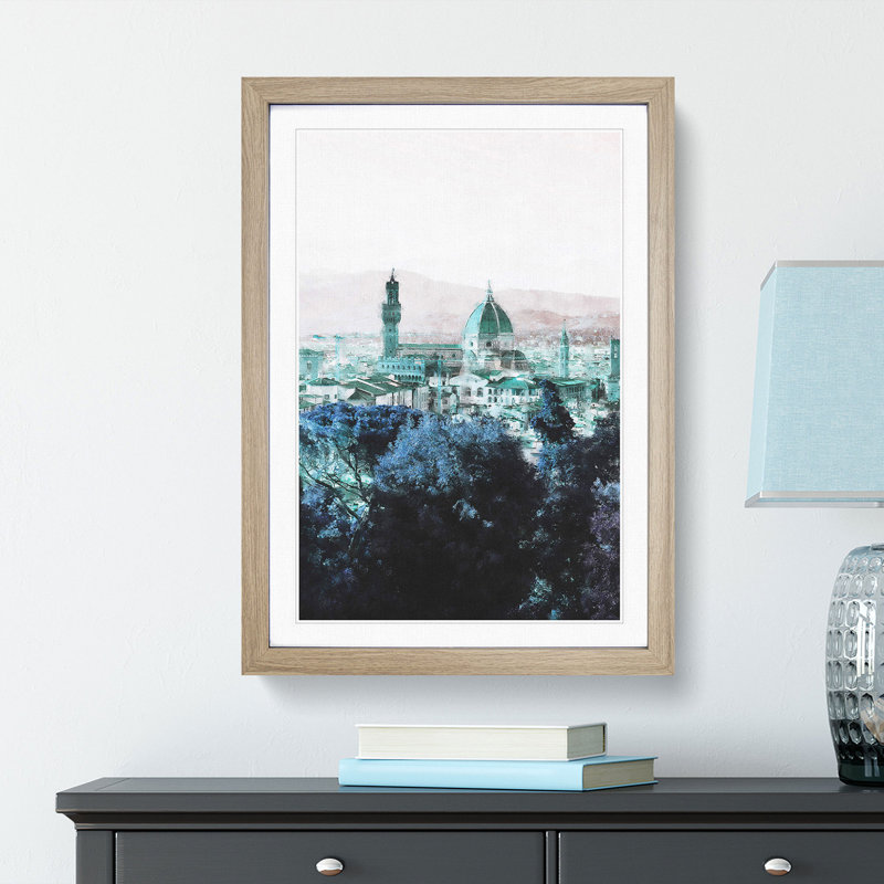 Florence Cathedral in Italy Abstract - Picture Frame Painting Print, Oak Framed, 87cm H x 62cm W x 2cm D
