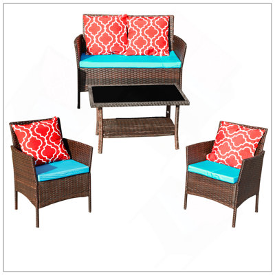 Ensemble de canapé quatre pièces avec fauteuil et chaise d'extérieur en rotin PE HY4-001 Boîte * 1 avec coussin