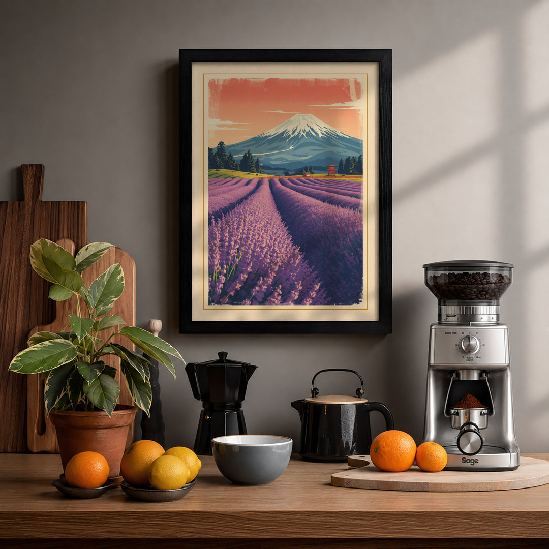 Lavender Fields at Dawn Japandi - Framed Print