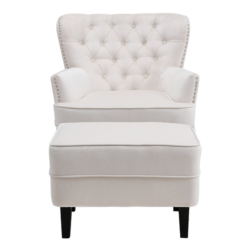 Epp Velvet Armchair with Footstool, Beige