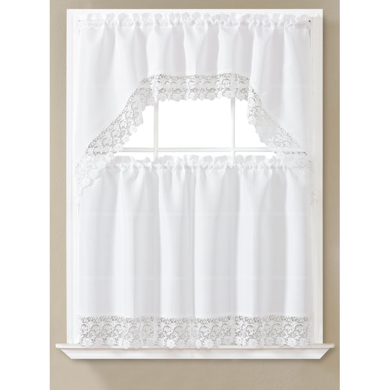 Skylin Embroidered 56'' W Kitchen Curtain Set, White
