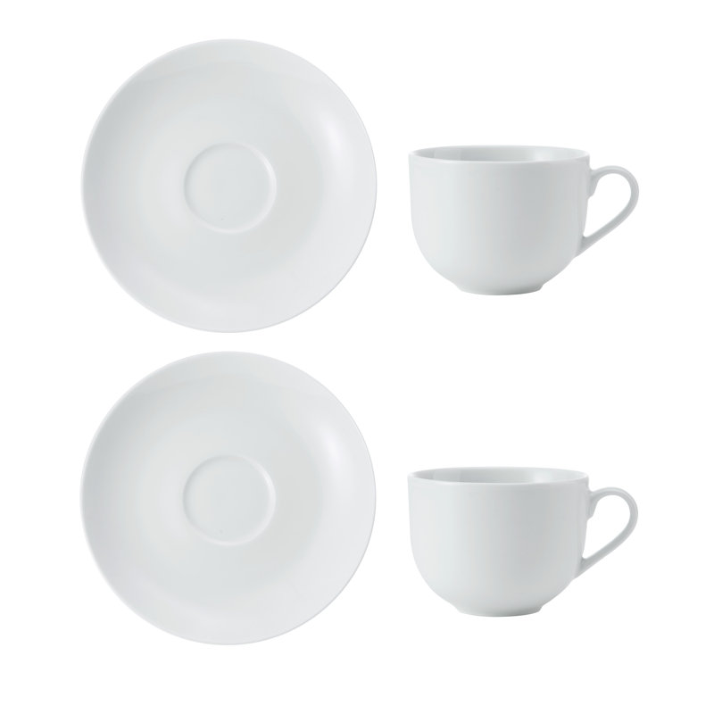 Mikasa Chalk Porcelain Teacup and Saucer Set, 220ml, White
