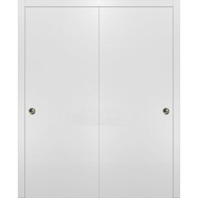 Portes coulissantes de placard Planum 0010 Blanc Soie Rails de fixation supérieurs robustes Moulures Garnitures Quincaillerie Ensemble de quincaillerie en bois massif Portes de placard de chambre à coucher - 72" x 80" (2* 36x80)