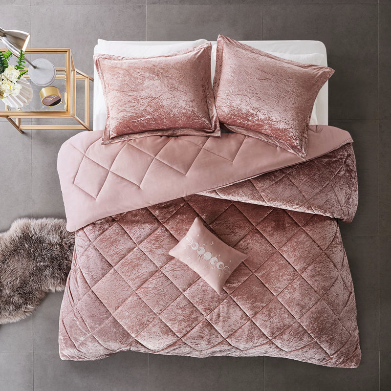 Édredon simple / simple en velours de taille très grand, diamant, avec coussin de lavage et repassage, Rosé
