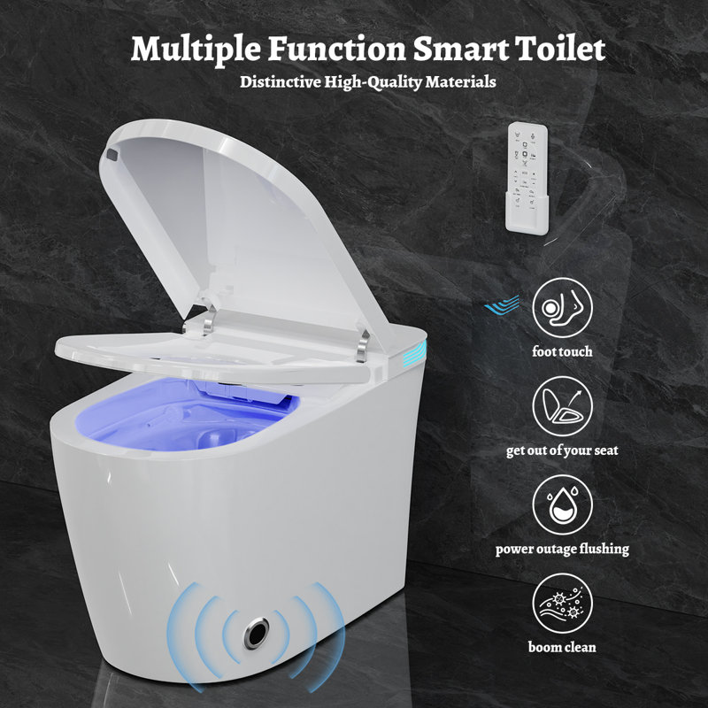 Toilette intelligente avec bidet, couvercle à ouverture / fermeture automatique, toilette intelligente à hauteur confortable, chasse d'eau automatique, toilette à bidet avec siège chauffant, eau chaude, sécheuse, affichage numérique, veilleuse